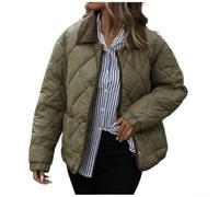 Kurze Damen Wattierte Jacke Warm Gefüttert Einfarbig Bequeme Passform für Urlaub und Alltag Leicht Elastisch Steppmantel Steppjacke Kurz Leichte Winterjacke Warm(XL Green)