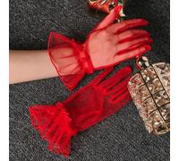 Kurze Damenhandschuhe, Tüll, Vollfinger, transparente Fäustlinge zum Fahren und für formelle Verwendung, leichte und bequeme Passform, Rot