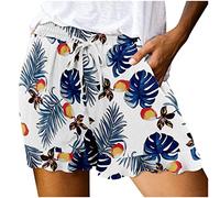 Kurze Hose Damen High Waist Blumen Bedruckt Elastische Taille Sommer Shorts Mit Taschen Rüschensaum Strand Shorts Basic Badeshorts Bermuda Shorts Haremshose Kurz