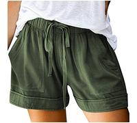 Kurze Hose Damen High Waist, Causal Musselin Laufhose Solid Color Strandhose Sommerhose Beiläufige Elegant Stoff Frauen Curvy Shorts Hotpants Lose Sommer Mode Leichte Damen-Shorts