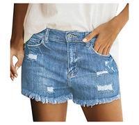 Kurze Hose Damen Hosen Boyfriend Kurz Hotpants Bermuda Shorts Pants Gummiband Hotpants Jeanshose Kurze Curvy Sommer Weite Kurze Hosen mit Taschen Kurzejeanshosedamen Short