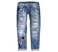 Kurze Hose Damen Jeans, Jeans Gerades Bein Damen, Zerrissene Kariertem Patch Skinny Distressed Denim Jeanshose Lederhosen, Urlaub Must Haves