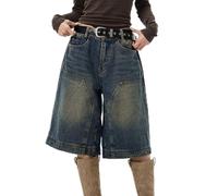 Kurze Hose Damen Jeans,Sport Shorts Damen Knielang Sommer High Waist Weites Bein Verkürzte Hosen Vintage Jeansshorts Bermuda-Shorts Mode Casual Kurz Jeanshose Baggy Y2K Streetwear Denim Freizeithose