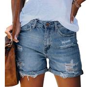 Kurze Hose Damen Jeans,Sport Shorts Damen Sommer High Waist Ripped Stretch Jeansshorts mit Taschen Casual Einfarbig Kurz Hosen Gewaschene Jeanshose A-Linie Hot Pants Freizeithose Bermuda-Shorts