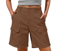 Kurze Hose Damen Sommer Cargo Shorts Baumwolle Bermuda, Hohe Taille mit Elastischem Bund, 6 Taschen Arbeitsshorts Outdoor Freizeitshorts Bequeme Cargohose Kurz,02 Kaffee,S