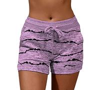 Kurze Hose Damen Sommer Hose Damen Elegant High Waist Hose Damen Karo Hose Biker Shorts Damen Damen Kurze Strand Wassersport Boardshorts Schnell Trocknendes Shorts Mit Tasche Streifen Lila 4XL