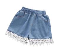 Kurze Hose Mädchen Jeans mit Tasche Vintage Streetwear Outdoor Elastischer Bund Jeanshose Shorts Atmungsaktive Stretch Jogginghose Hoher Taille Jeans-Shorts