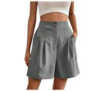 Kurze Hosen Damen Leinen Musselin Kurze Hose Leinenhose Sommer Elastische Shorts Weite Hose Lockere Einfarbig Musselin Hose Sommerhose Lässige Gerades Sweatpants Sporthose Hoher Taille Running Short