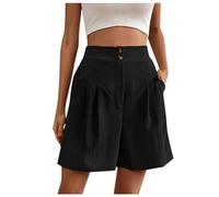 Kurze Hosen Damen Leinen Musselin Kurze Hose Leinenhose Sommer Elastische Shorts Weite Hose Lockere Einfarbig Musselin Hose Sommerhose Lässige Gerades Sweatpants Sporthose Hoher Taille Running Short