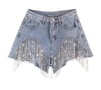 Kurze Hosen Damen, Quasten-Shorts, High WaistJeans Shorts, Sommer Einfarbig Diamant-Set Denim Shorts Hotpants Sexy Funky Weites Bein Hot Pants