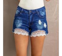 Kurze Hosen Damen Sommer,Damen-Denim-Shorts, Spitze, Roher, Ausgefranster Saum, Kurze Denim-Hosen Mit Mittlerem Bund, Heiße Hosen, Sommer, Dehnbare Jeans-Shorts, Vintage-Stil, Lässig, Gewaschene Den