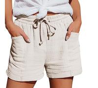 Kurze Hosen Damen Sommer, Women's 2025 Summer Linen Muslin Shorts Beach with Pockets Fashion Casual Fabric Trousers Leisure Stretch Straight Leg Drawstring Linen Trousers