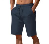 Kurze Hosen Herren Baumwolle Leinen Shorts Leichte Luftige Sommershorts Einfarbige Lockere Passform Kurze Freizeithose mit Gummizug Casual Strandshorts mit Tunnelzug und Taschen Sweatshorts