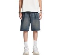 Kurze Hosen Herren Bermuda Jeans Shorts Kurz Jorts Baggy Jeanshose Regular Fit Denim Einfarbig Dunkelblau M