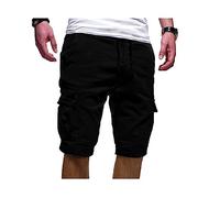 Kurze Hosen Herren Einfarbig Bermuda Shorts Locker Freizeithose Knielänge Jogginghose Arbeitshose Für Männer Baumwolle Cargohose Kurz Sommer Sportshorts(Noir,L)