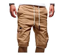 Kurze Hosen Herren Einfarbig Bermuda Shorts Locker Freizeithose Knielänge Jogginghose Arbeitshose Für Männer Baumwolle Cargohose Kurz Sommer Sportshorts(Khaki,L)