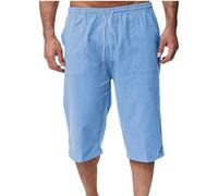 Kurze Hosen Herren Sommer Baggy 3/4 Leinenhose Mit Gummizug Hose Mit Taschen Elastische Taille Sommerhose Stretch Leicht Beach Shorts Outdoor Atmungsaktiv Freizeithose Leinenhose Sporthose Herren