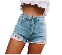 Kurze Jeanshose Damen Zerrissen - Hotpants Damen Jeans High Waist Locker - Shorts Denim Sommer Baggy Short Stretch Locker Hose Sexy Destroyed Hosen Kurz Jeanshosen Teenager Mädchen Damenjeans Blau