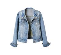 Kurze Jeansjacke Damen Elegant Zum Kleid - Elegante Jeansjacke Damen - Jeansjacken Tailliert Übergangsjacke Stretch Jeans Jacken Kurz Jeanshemd Oversize Jeansbluse Jeansmantel Für Mädchen Langarm