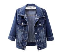 Kurze Jeansjacke Damen Frühling Herbst 3/4 Ärmel Dünner Mantel Vintage Slim Jean Coat Student Outwear Navy blue M
