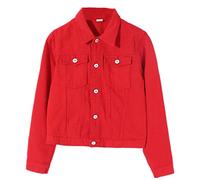 Kurze Jeansjacke mit farbigen Ärmeln, Damen, rot, 46