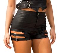 Kurze Lederhose Damen Schwarz High Waist PU Ledershorts Rave Pole Dance Booty Shorts Party Outfit Nachtclub Gothic Kurze Hose Lackhose Hotpants Sexy Clubwear