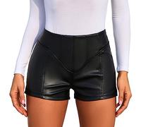 Kurze Lederhose Damen Schwarz High Waist PU Ledershorts Rave Pole Dance Booty Shorts Party Outfit Nachtclub Gothic Kurze Hose Lackhose Hotpants Sexy Clubwear
