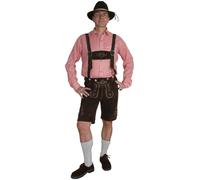 Kurze Lederhose im Trachtenstil mit Träger und Knopfleiste dunkelbraun, 52