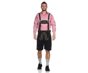 Kurze Lederhose im Trachtenstil mit Träger und Knopfleiste schwarz, 52
