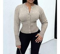 Kurze, schlanke, vorderseitig geknöpfte, einfarbige, langärmlige, einfache, lässige Strick-Cardigan, Pullover, kurzer Damenpullover, Damenpullover, St