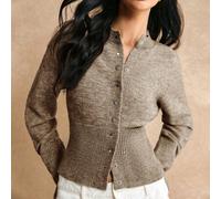 Kurze, schlanke, vorderseitig geknöpfte, einfarbige, langärmlige, einfache, lässige Strick-Cardigan, Pullover, kurzer Damenpullover, Damenpullover, St