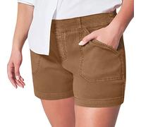 Kurze Shorts für Damen mit Taschen, Bermuda Shorts Damen Stretch Chino Hosen Kurze Retroshorts Lässige Leichte Elastische Shorts Einfarbige Workout Shorts Party Strand Urlaub Short