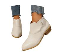 Kurze Stiefel Mit Schnalle Damen Chelsea Stiefeletten Mit Blockabsatz | Vintage PU-Leder Ankle Boots Herbst Winter Worker Booties Freizeit Knöchel Schuhe Mit Reißverschluss