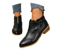 Kurze Stiefel Mit Schnalle Damen Chelsea Stiefeletten Mit Blockabsatz | Vintage PU-Leder Ankle Boots Herbst Winter Worker Booties Freizeit Knöchel Schuhe Mit Reißverschluss