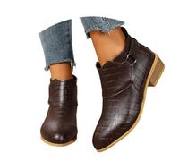 Kurze Stiefel Mit Schnalle Damen Chelsea Stiefeletten Mit Blockabsatz | Vintage PU-Leder Ankle Boots Herbst Winter Worker Booties Freizeit Knöchel Schuhe Mit Reißverschluss