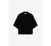 Kurzarmbluse BONPRIX, Damen, Gr. 46, schwarz, Obermaterial: 100% Viskose, oversize, Blusen, luftige Kurzarmbluse, Oversize-Passform, mit Hemdblusenkragen (64714669-46) schwarz