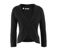 Bolero BONPRIX "Kurze Strickjacke mit Viskose", Damen, Gr. 52/54 (XXL), schwarz, Feinstrick, Obermaterial: 80% Viskose, 20% Polyamid, festlich, loose fit taillenbedeckt, V-Ausschnitt, Flachstrickbündc