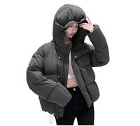 Kurze Winterjacke mit Kapuze Damen Süße Einfarbige Wattierte Jacke Dicke Warme Steppjacke Langarm Wintermantel Teenager Mädchen Steppmantel Übergangsjacke Mantel Taschen Damenjacke Kapuzenjacke