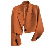 Kurzer Blazer - Kurzmantel Mit Knopf, Kurzer Blazer Für Damen, Lässige, Vorne Offene, Langärmlige Anzugjacke, Vorne Offene Blazerjacke Für Damen (Orange,M)
