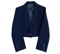 Kurzer Blazer - Kurzmantel Mit Knopf, Kurzer Blazer Für Damen, Lässige, Vorne Offene, Langärmlige Anzugjacke, Vorne Offene Blazerjacke Für Damen (Marineblau,XL)