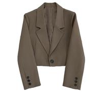 Kurzer Blazer - Kurzmantel Mit Knopf, Kurzer Blazer Für Damen, Lässige, Vorne Offene, Langärmlige Anzugjacke, Vorne Offene Blazerjacke Für Damen (Kaffee,L)