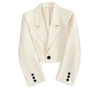 Kurzer Blazer - Kurzmantel Mit Knopf, Kurzer Blazer Für Damen, Lässige, Vorne Offene, Langärmlige Anzugjacke, Vorne Offene Blazerjacke Für Damen (Beige,XL)