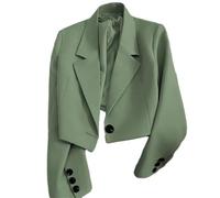 Kurzer Blazer - Kurzmantel Mit Knopf, Kurzer Blazer Für Damen, Lässige, Vorne Offene, Langärmlige Anzugjacke, Vorne Offene Blazerjacke Für Damen (Dunkelgrün,S)