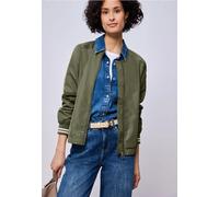 Blouson STREET ONE, Damen, Gr. 36, schwarz vetiver grün, Stoff, 100% Polyester, unifarben, comfort fit normal, Rundhals, Bündchen, Jacken Blouson, mit College-Style Details (70502240-36) schwarz vetiv