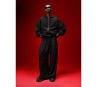 Kurzer Hoodie mit Reißverschluss, Strass-Verzierungen, Kapuze mit Kordelzug, Tasche in der Mitte, strukturierter Sweatshirt-Stoff