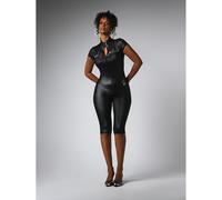 Kurzer Jumpsuit aus Kunstleder mit Kap-Ärmeln, Reißverschluss, Schriftzug-Logo-Detail und hohem Kragen