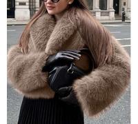 Kurzer Kunstfell-Mantel, Damen Kurze Kunstfell-Jacke, französischer Vintage einfarbiger Mantel mit Kragen, Retro romantischer Mantel für Valentinstag,