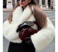 Kurzer Kunstfell-Mantel, Damen Kurze Kunstfell-Jacke für Herbst/Winter, französischer Retro-Mantel in Uni-Farbe mit Kragen, vielseitiger Vintage-Roman