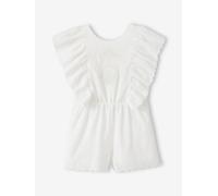 Kurzer Mädchen Jumpsuit mit Stickerei & Volants, festlich weiß Gr. 92/98 von vertbaudet