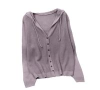 Kurzer Strick-Cardigan für Damen, mit Kapuze, einfarbig, Knopf, dünn, Outdoor-Outwear, violett, XXL